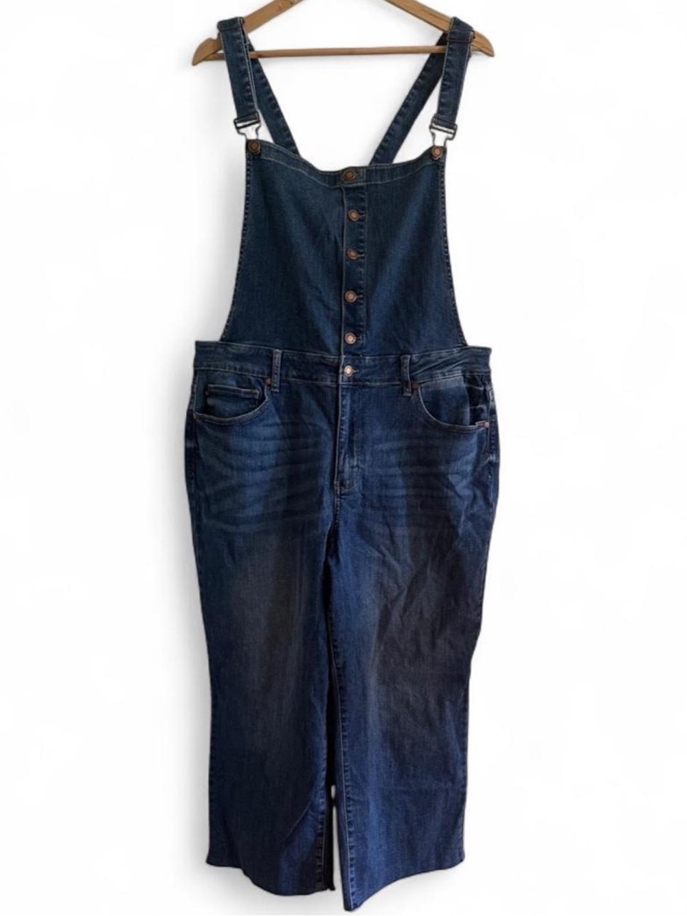 Judy Blue 3XL Wide Leg Crop Stretch Denim Overalls Plus Size Raw Hem Cottagecore - Picture 2 of 7